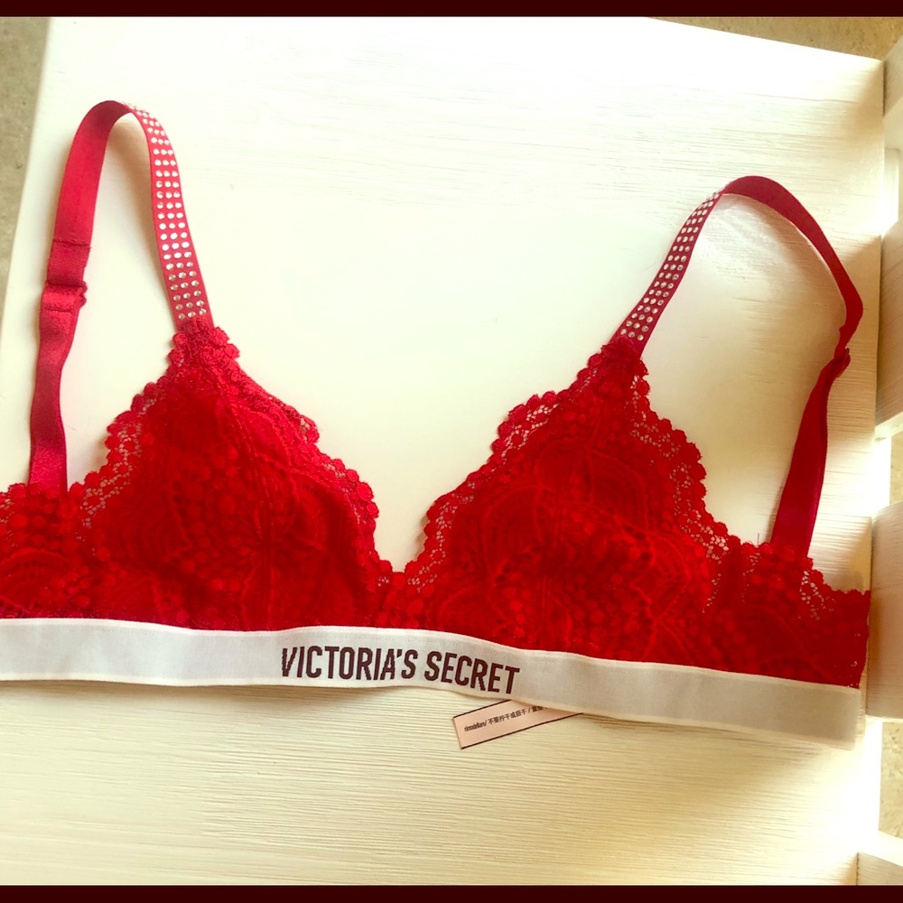 Red Rhinestone Studded Sexy VS Bralette